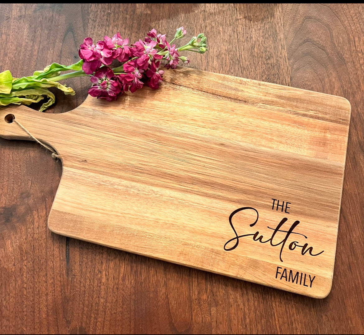 Personalized Engraved Cutting Board with Family Name Design for Wedding, Engagement Gift, Anniversary Gift for Parents, Monogram Board