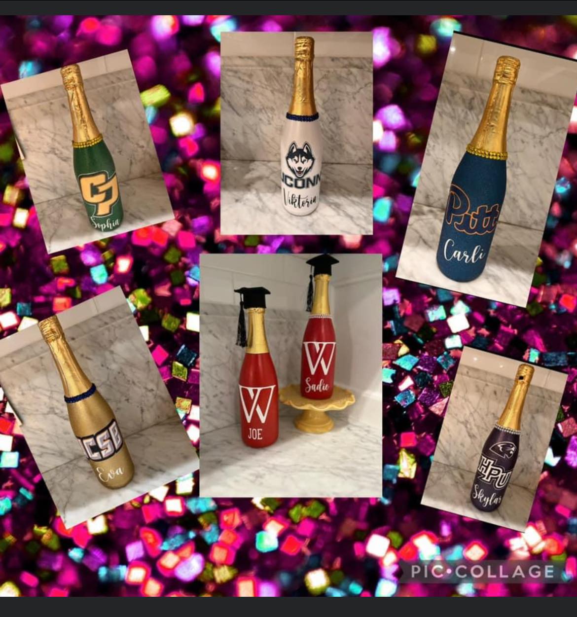 College Logo Bottles Bling Bottles Commitment Day Bottles College Commitment Bed decorating party graduation gift college gift celebration