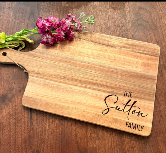 Personalized Engraved Cutting Board with  Family Name Design for Wedding, Engagement Gift, Anniversary Gift for Parents, Monogram Board